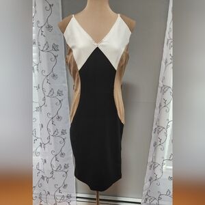 PREMISE Apprentice Bodycon Stretch Ivory Black Camel Career Dress Sz 10 NWT